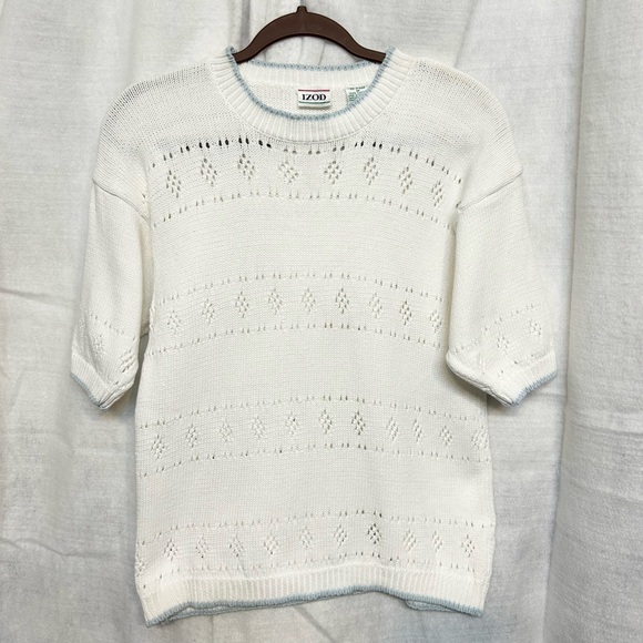 Izod White Crew Neck Sweater with Lacy Pattern - Picture 1 of 6